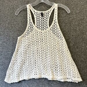 Nollie Ivory White Crochet Lace Top Boho Beach Indie Shirt Racerback Women Small
